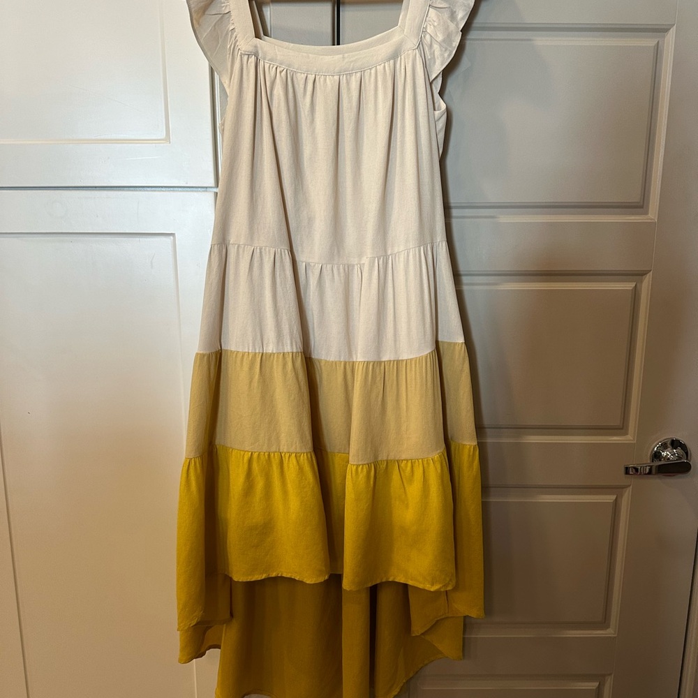 Yellow and Cream Tiered Dress
